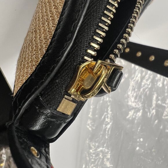 Alaia Black Beige Paper Straw One Piece Demi Lune Bag - Picture 9 of 12